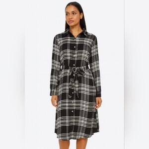 🧨 NWT. Vintage Simply Styled Black & White Plaid Flannel Shirtdress